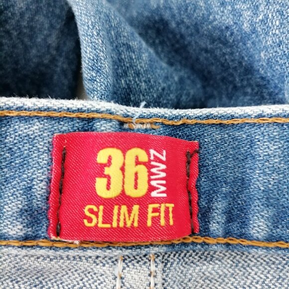 Wrangler Mens Denim Blue Mid Rise Southwestern Slim Fit Straight Jeans Size 36 - Picture 5 of 6